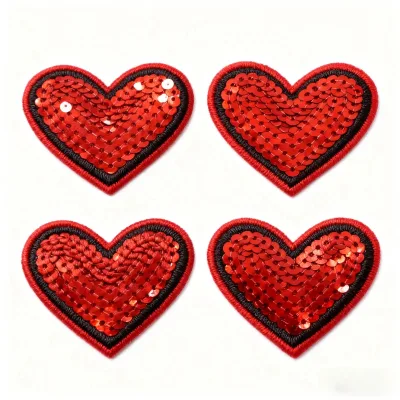 Custom Red Heart Sequin Patches Applique Badge Clothing,Valentine's Day Sequined Patch Embroidered Heart-Shaped
