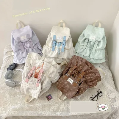 Cake-skirt Polyester Backpack Women Sweet Polka-dot Design Large Capacity Ultra-light Expansion Casual Versatile Students
