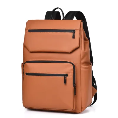 Men's Durable PU Computer Backpack with Polyester Lining and Air Cushion Straps for School & Daily Use