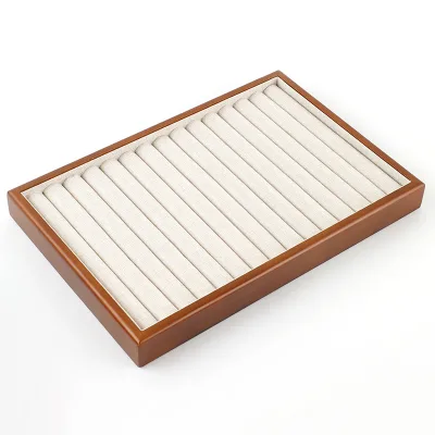 HWASAN Walnut Wood Jewelry Display Tray Linen Organizer for Necklace Bracelet Ring Earrings Jewelry Storage Tray Wholesale