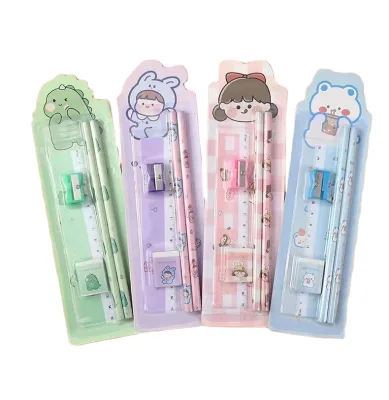 Cute Cartoon Student&Kids Christmas Gift Set School Stationery HB Pencil With Eraser&Sharpener Set Cartoon Printing HB Pencils