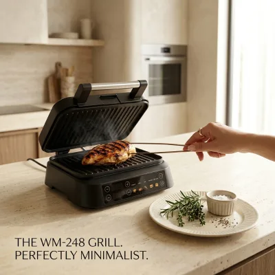 Compact 3 in 1 Sandwich Maker Grill Waffle Plate 5 Programs Digital Timer 3 Browning Ceramic Non-Stick Vertical Storage Buzzer