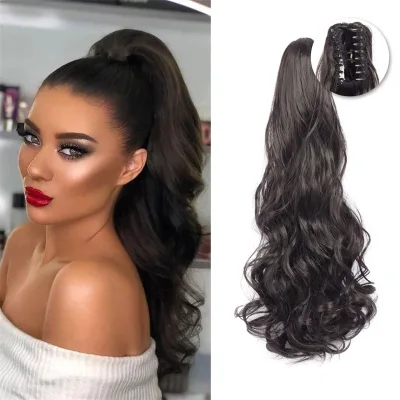 Ponytail Extension Claw Clip 16#34; 24#34; Long Wavy Curly Hair Extension Jaw Clip Ponytail Hairpiece Synthetic Pony Tail (24 in