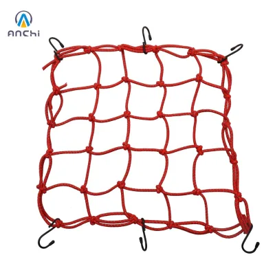 40x40cm Red Reflective Cargo Net with 4.5mm Diameter Bungee and 6 Hooks