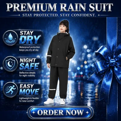 Kids 2-Piece Hooded Waterproof Rain Suit, Rain Jacket & Rain Pants with Reflective Strips and Foot Loops for Children Outdoor