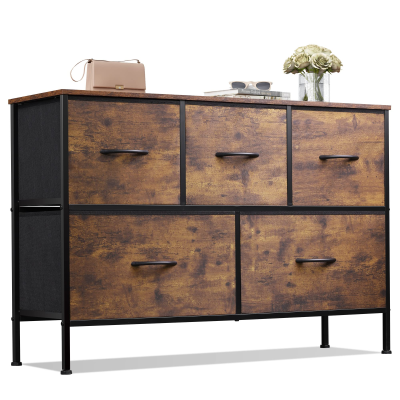 Dresser for Bedroom with 5 Drawers Long Fabric Dresser Storage Drawer Unit with Fabric Bins