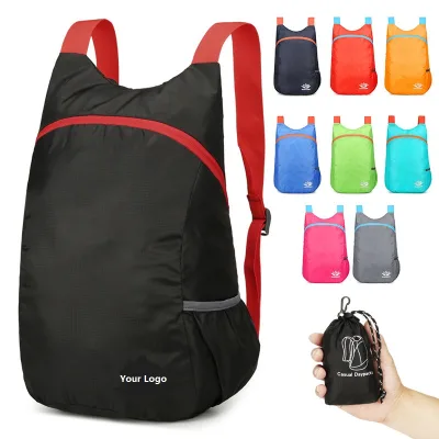 Custom Logo Recycled Plastic Bottle Waterproof Anti-Theft Nylon Ultralight Zipper Polyester Sport Backpack 20L Foldable Outdoor
