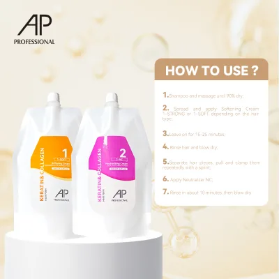 Salon Use Ionic Rebonding Straight Cream with Keratin and Collagen Nano Formula 2 Step Smoothing System for All Hair Types