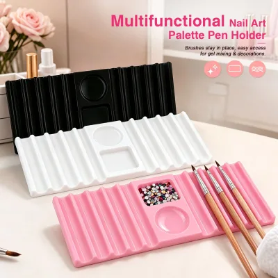 Multifunctional Nail Art Gel Mixing Palette Pen Holder Acrylic Nail Holder Rhinestones Organizer Tray