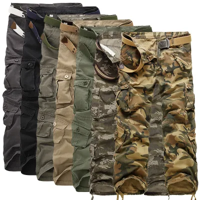 Male camouflage cargo pants multi-bag pants outdoor leisure thickening