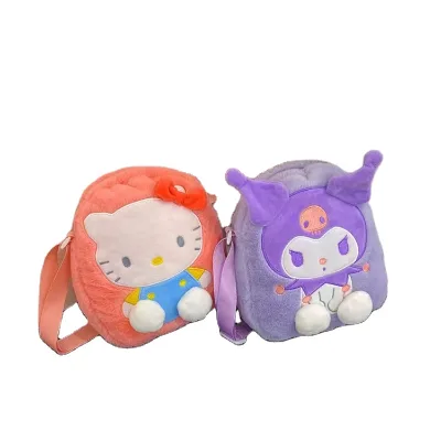 Super Cute Sanrioo Kulomi Plush Shoulder Bag Kids Coin Purse Cute Little Girl Creative Diy Cartoon Bag