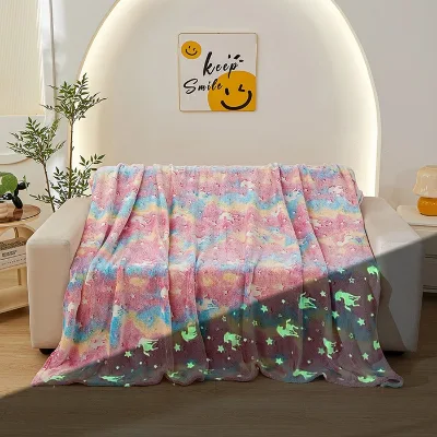 Glow in the Dark Polyester Woven Flannel Throw Blanket Soft Thick Fluffy Shaggy Four Seasons Home Use