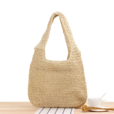 Customized New Summer Natural Handwoven Straw Tote Beach Bag Ladies Outdoor Fashion Handmade Straw Shopping Bags