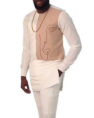 Men 2 Piece Set Summer 2023 Abstract Printing African Men's Suit Muslim Outfit Men's Set