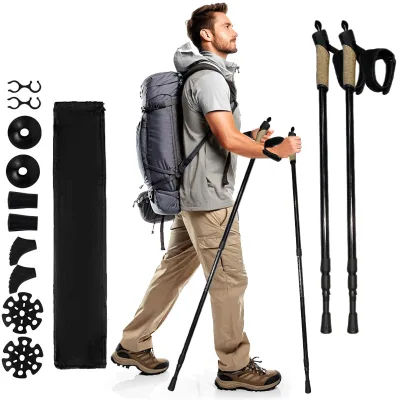 Hot-selling and Customizable Size Lightweight 3-Section Carbon Trekking Poles, for Hiking & Walking