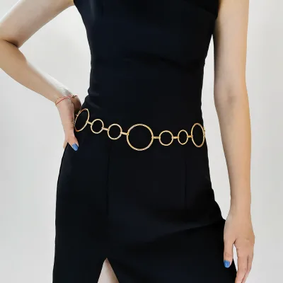 European American Minimalist Women's Metal Waist Chain Belt Pin Buckle 105cm Length Fashionable Accessory for Dresses