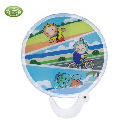 Custom Mini Outdoor Advertising Polyester Folding Fan with Plastic Holder for Miniature Marketing Efforts