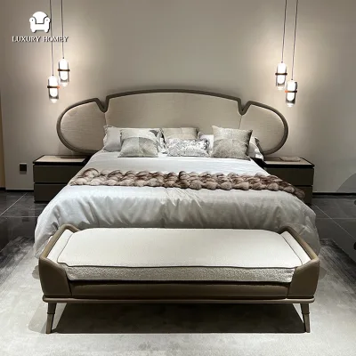 Factory Wholesale Luxury Bedding Sets Upholstered Bed Hotel Bedroom Furniture Set With Bed Bench for Villa Bedroom Furniture