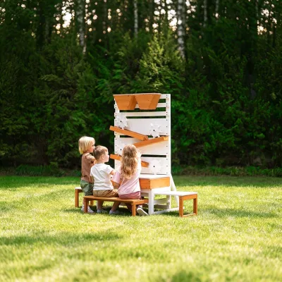 Outdoor Wooden Water Play Table with Water Wheel Funnel Slide Sensory Activity Station for Kids Preschool Backyard