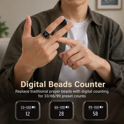 Intelligent Finger Counter Ring with Vibration Alert - Multi-Channel Digital Tasbih Counter for Alah & Meditation Monitoring