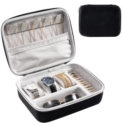 Charming Packing Plastic Travel Watch Case 3-Slot Rectangular Storage Lock Zippered Organizer for Glasses Necklaces Rings