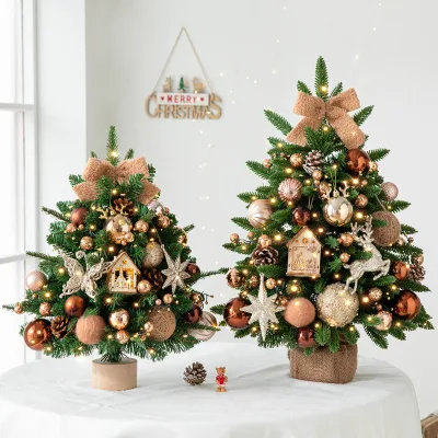 Cross-border New-style Mixed-leaf 60cm Tabletop Deluxe PVC PE-leaf Dense-density Christmas Tree Set Home Decorations