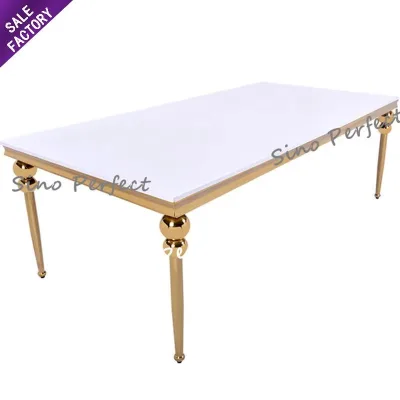 Wholesale Wedding Tables Dining Room Sets Home Furniture Mdf Top Gold Stainless Steel Frame Modern Luxury Dining Table