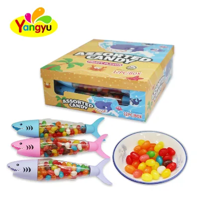 yangyu wholesale multicolor shark shape jelly bean boxing packing 12pcs soft candy