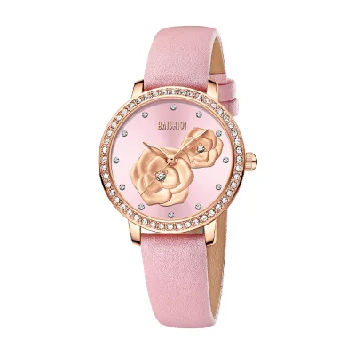 BAISHIQI Casual Beautiful Flower Design Leather Watch Women Luxury Fashion Ladies Bracelet Quartz Women Watches