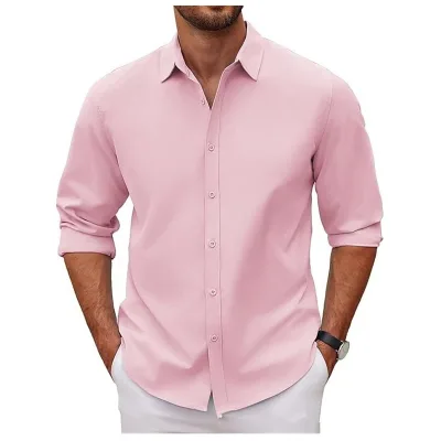 European American Men's Shirts Long-sleeve Turn-down Collar Solid Color Shirts Casual formal Dress Shirts