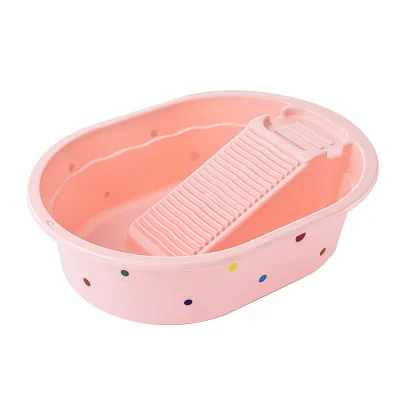 GREENSIDE Laundry Basin Washboard & Scrubbing Tool All-in-One Thickened Plastic Polka Dots Design for Dorms Home Use & Students