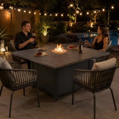IDEA Premium 38000 BTU Propane LP Gas Outdoor CROSTON Fire Pit Dining Gas Heater for Patio Backyard Garden