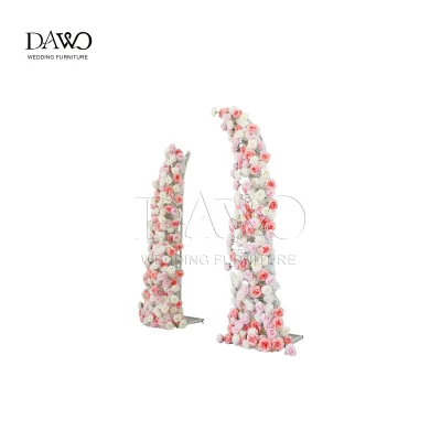 Outdoor Lawn Decor Waterproof Artificial Rose Crescent Double Pillar Floral Arch Backdrop