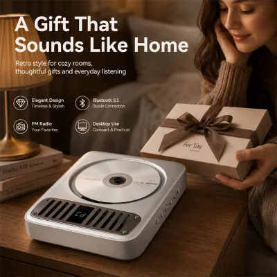 Silver Retro CD Player for Study Bedroom Gift and Home Audio Wholesale