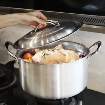 Allnice High Quality Kitchen 18/10 Silver Cookware Set Iron Handle 26-28cm Aluminum Soup Stock Pot With Lid Universal