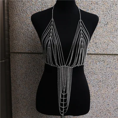 Luxury Womens One Piece Bra Panties Rhinestone Sex Body Chain Transparent Sexy Crystal Lingerie Jewelry Chain