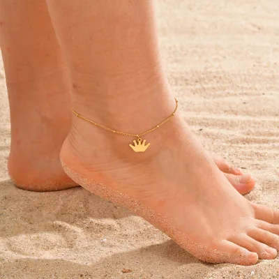 Trending 2026 Women Stainless Steel Crown Charm Anklet Gold Minimalist INS Foot Jewelry