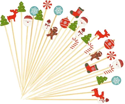 Christmas Cocktail Picks Snowman Santa Decorative Party Toothpicks Food Sandwich Picks Fruit Skewers for Christmas Party