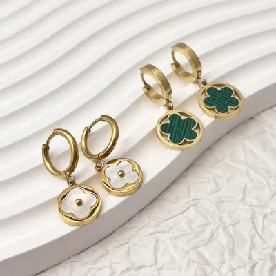 18K Stainless Steel 18K Gold Plated Clover Leaf Drop Earring For Women