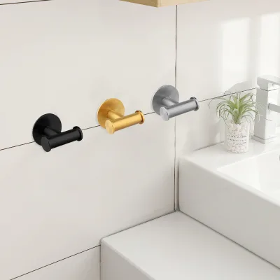 TOPWAY Modern 304 Stainless Steel Robe Hook 2 Hooks Traceless Adhesive Tape Hotel Bathroom Kitchen Home Bedroom Accessories Easy