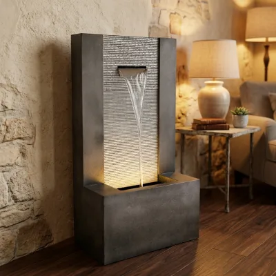 Wall Fountain Freestanding Metal Modern Ornament with Easy Install for Indoor Home Use Floor Mount