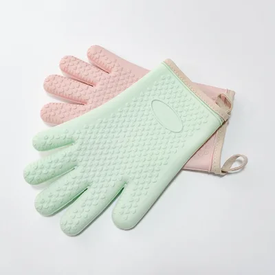 Cotton Padded Five-Finger Medium Size Silicone Gloves BBQ Barbecue Microwave Oven Heat-Resistant Anti-Scald Universal
