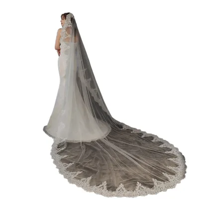 VE-412 Wedding Vintage Ivory Bridal Veils Beautiful Long Lace Edge with Embroidered Metal 10PCS Trade Assurance