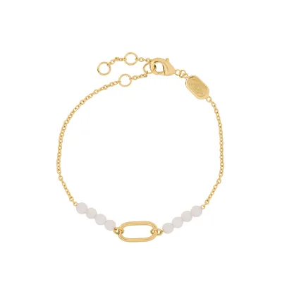 Woman S935 Silver Paperclip Beaded Bracelet for DIY Classic 18k Gold Plated Matte White Beads Paperclip Bracelet Fine Jewelry