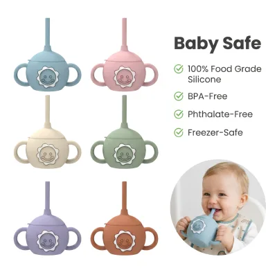 Silicone Drinking Training Cup Cute Toddler Kids Water Bottle Cup Bpa Free Leakproof Baby Sippy Cup with Straw and Handle