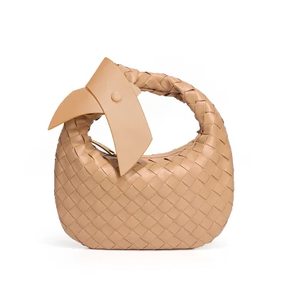 High Quality Hand-Woven Women's Summer Leisure Dumpling Bag Fashionable Croissant Bow Style Zipper Versatile Handheld Bag