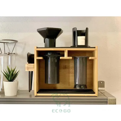 Sleek Wooden Coffee Gear Organizer: Compact Storage with Modern Appeal