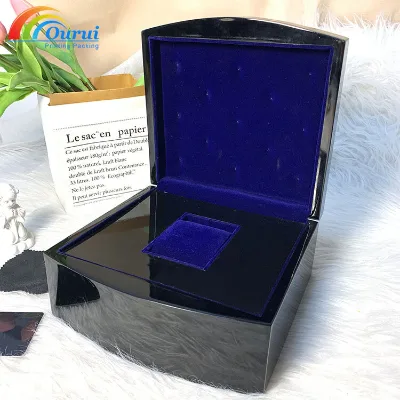 Custom Logo High End Luxury Wooden Watch Box Velvet Lining Hot Stamping Guangdong MDF Handmade Rectangle Single Watch Gift Box