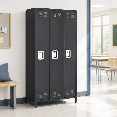Metal Wardrobe Storage Cabinet Tall Black 3 Door Steel Locker with Legs for Office Gym School Garage Szafa Szafa Na Ubrania