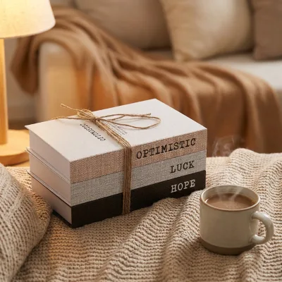 Neutral Tone Inspirational Faux Book Bundle with Jute Rope Niche Home Styling Accessory Photography Background Decorative Book